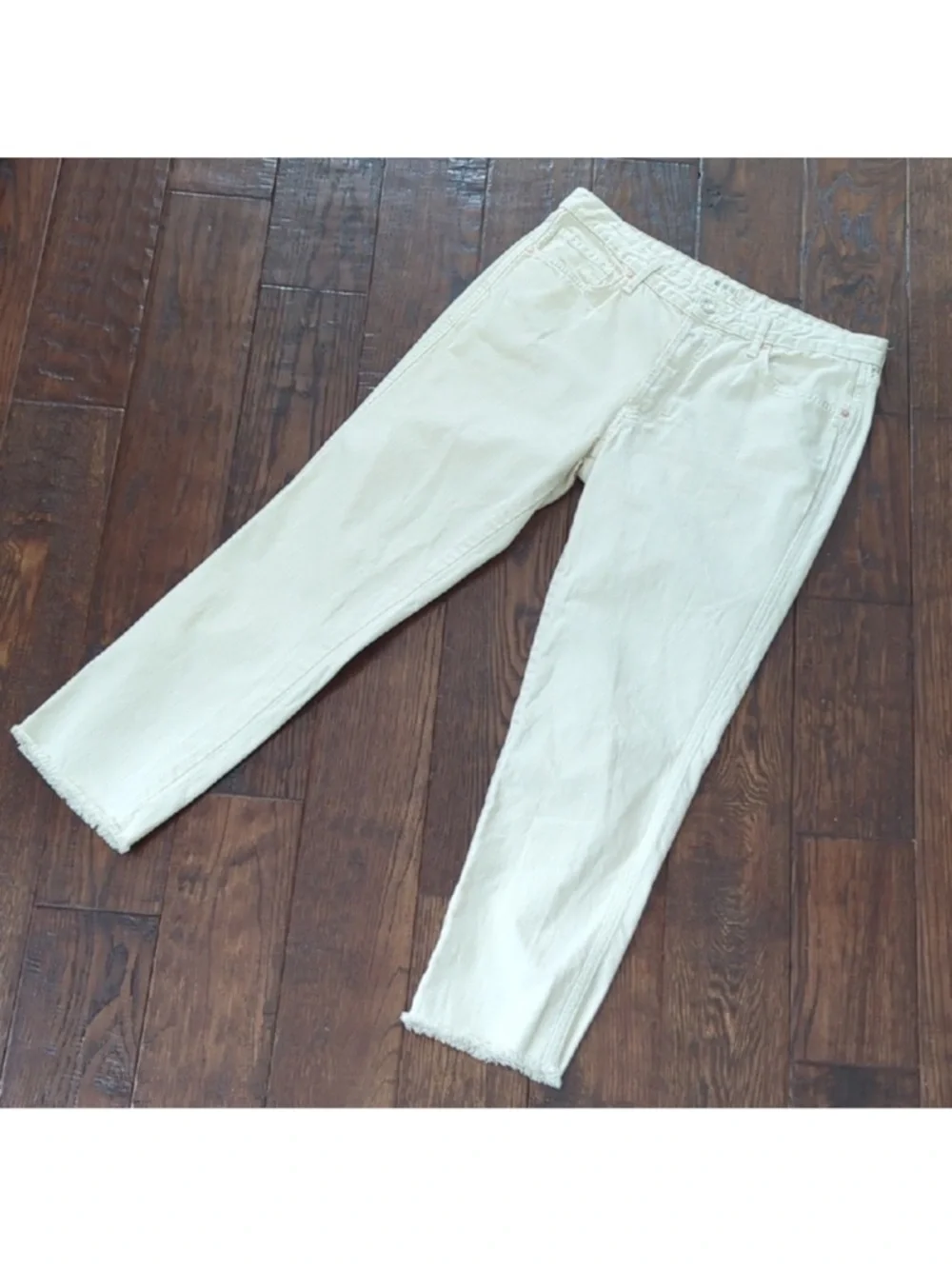 Free People We The Free Ivory Cropped Jeans High Rise Raw Hem - Size 30